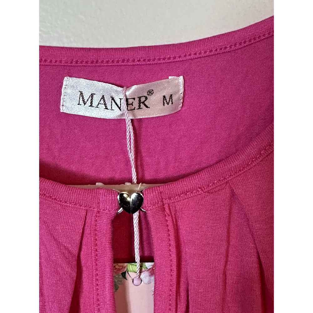 Maner Top Women's Med M Hot Pink Beaded Sleeveless Pleated Neck Keyhole New NWT - Picture 3 of 10